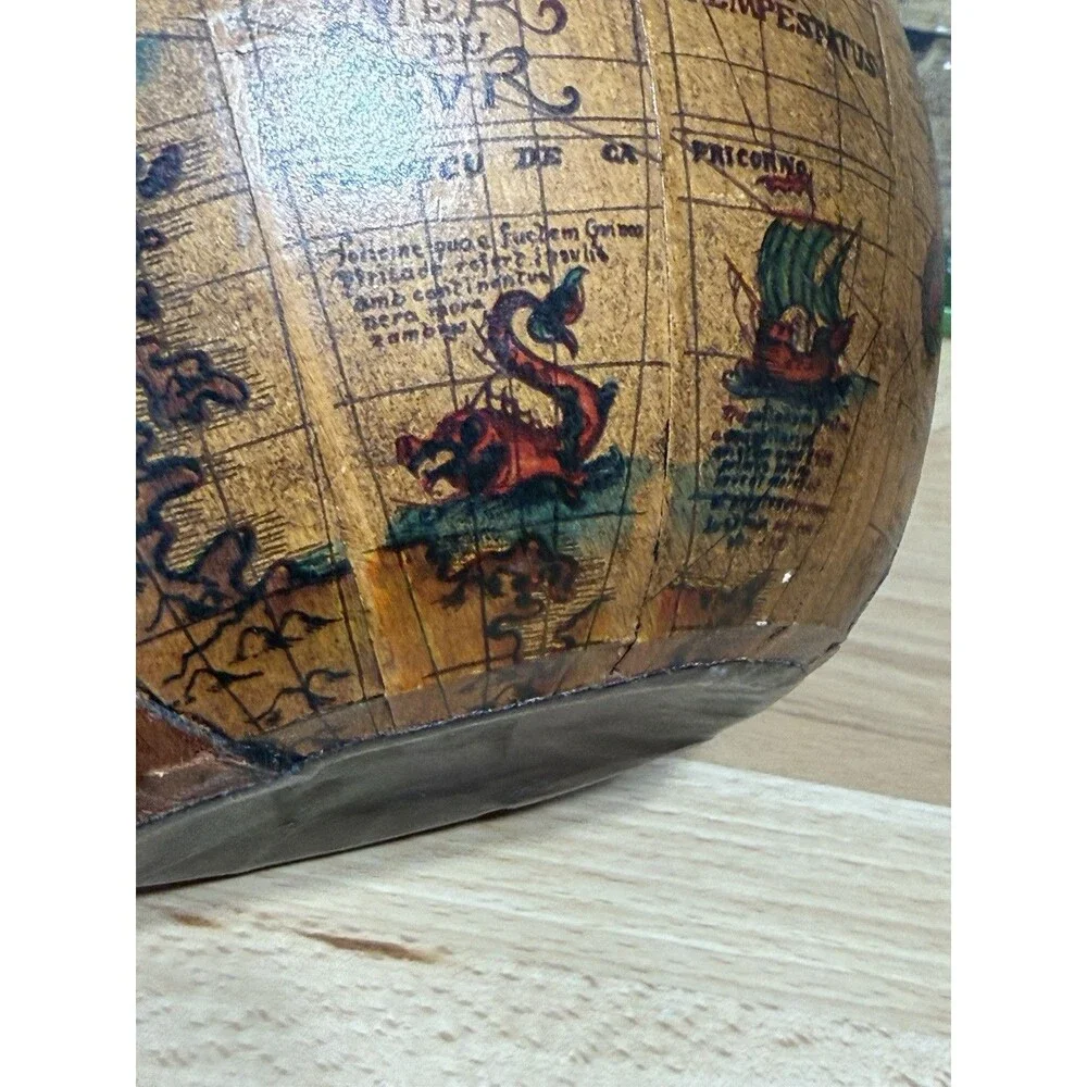 Vintage Italian Leather Wrapped Decanter Old World Map Globe Italy Dragon Ships
